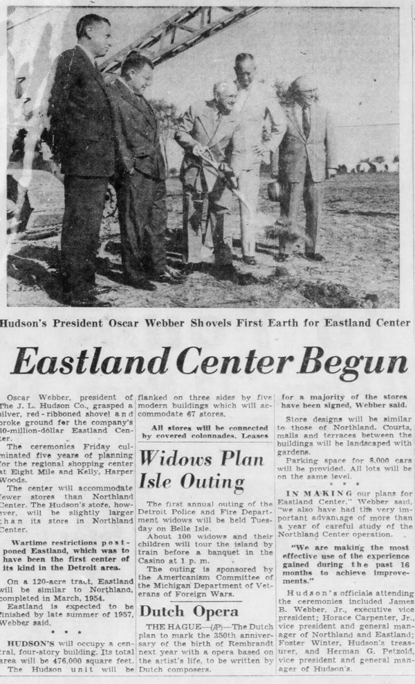 Eastland Center (Eastland Shopping Center, Eastland Mall) - Opening Article Aug 1955